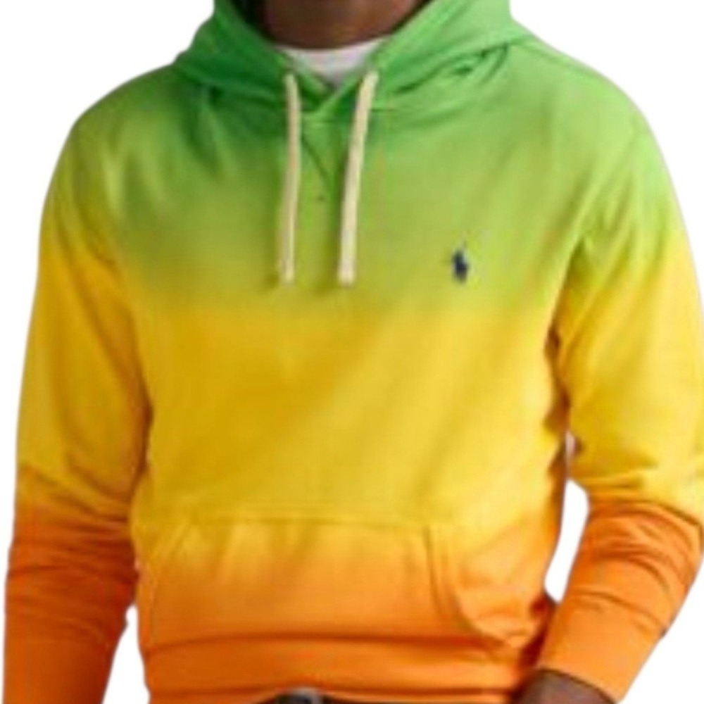 NWT Polo Ralph Lauren Dip-Dyed Spa Terry Hoodie Green Yellow Orange XL $198